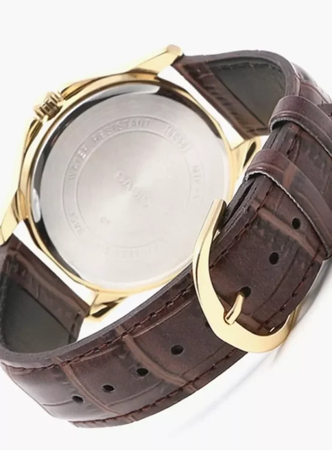 Montre CASIO Femme - LTP-V004GL-7AUDF - Bracelet Marron En Cuir Véritable - Cadran Blanc - 12 Mois De Garantie