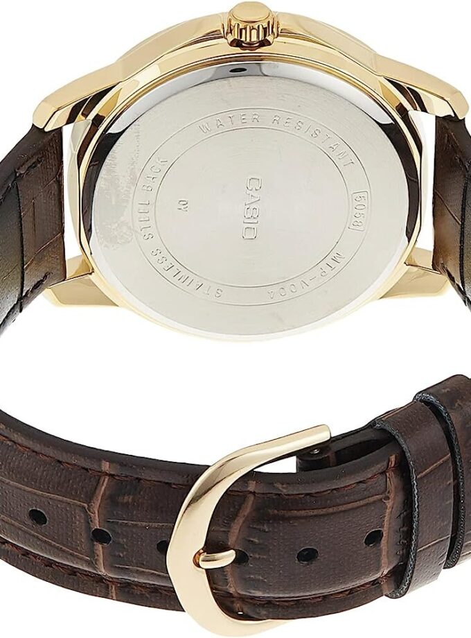 Montre CASIO Femme - LTP-V004GL-7AUDF - Bracelet Marron En Cuir Véritable - Cadran Blanc - 12 Mois De Garantie