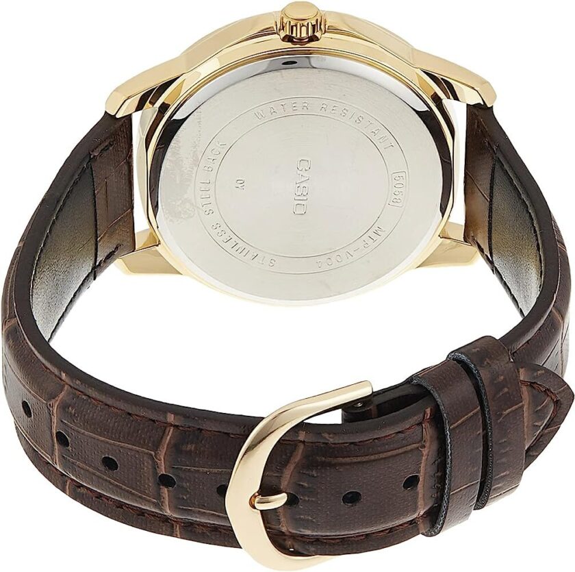 aiwatch_LTP-V004GL-7AUDF - Montre CASIO Femme - LTP-V004GL-7AUDF - Bracelet Marron En Cuir Véritable - Cadran Blanc - 12 Mois De Garantie