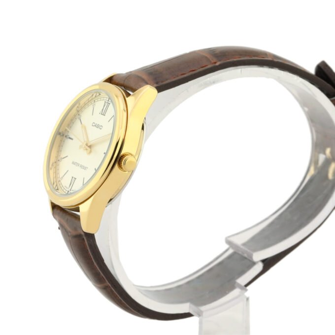 Montre Femme CASIO - LTP-V005GL-9BUDF - Bracelet Marron En Cuir Véritable - Cadran Jaune - 12 Mois De Garantie