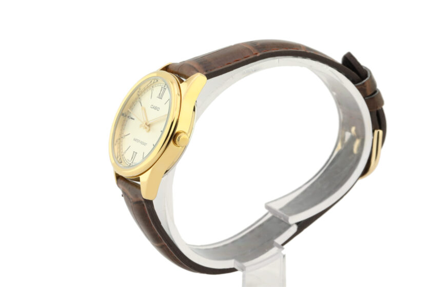 aiwatch_LTP-V005GL-9BUDF - Montre Femme CASIO - LTP-V005GL-9BUDF - Bracelet Marron En Cuir Véritable - Cadran Jaune - 12 Mois De Garantie