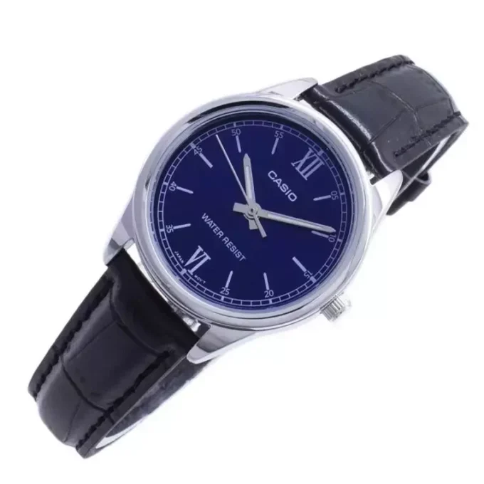 Montre CASIO Femme - LTP-V005L-2BUDF - Bracelet Noir En Cuir Véritable - Résistante à l'eau - 12 Mois De Garantie