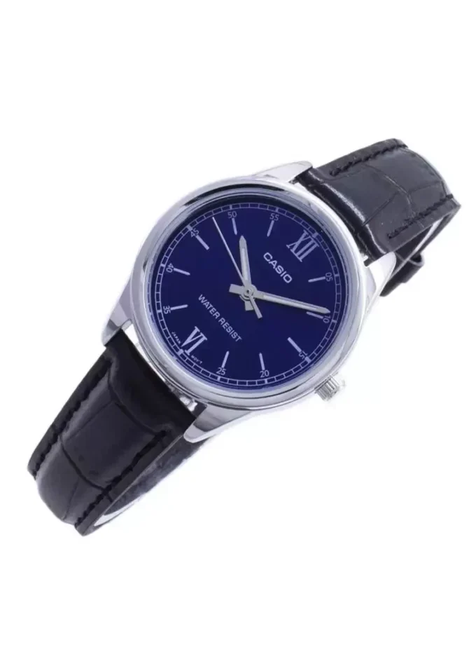 Montre CASIO Femme - LTP-V005L-2BUDF - Bracelet Noir En Cuir Véritable - Résistante à l'eau - 12 Mois De Garantie