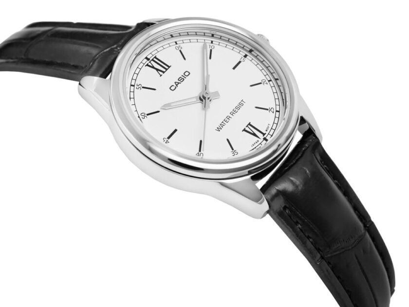aiwatch_LTP-V005L-7B2UDF - Montre Casio Femme - LTP-V005L-7B2UDF - Bracelet Noir En Cuir Véritable - Cadran Blanc - 12 Mois De Garantie