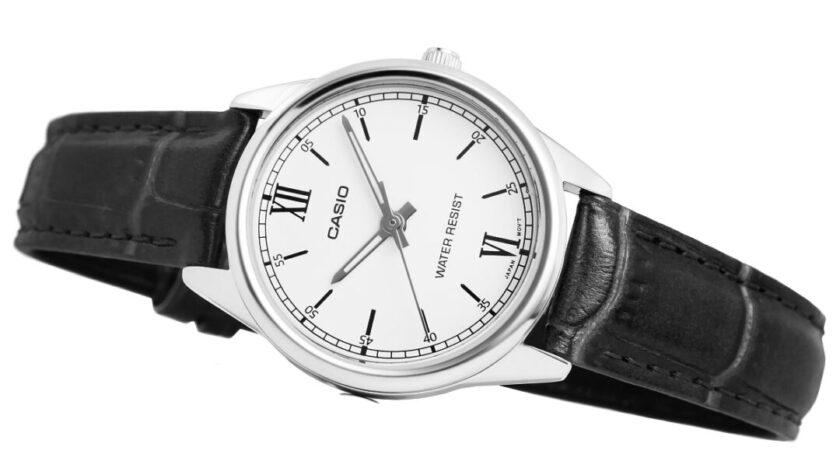 aiwatch_LTP-V005L-7B2UDF - Montre Casio Femme - LTP-V005L-7B2UDF - Bracelet Noir En Cuir Véritable - Cadran Blanc - 12 Mois De Garantie