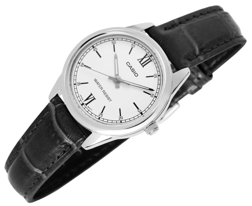 aiwatch_LTP-V005L-7B2UDF - Montre Casio Femme - LTP-V005L-7B2UDF - Bracelet Noir En Cuir Véritable - Cadran Blanc - 12 Mois De Garantie