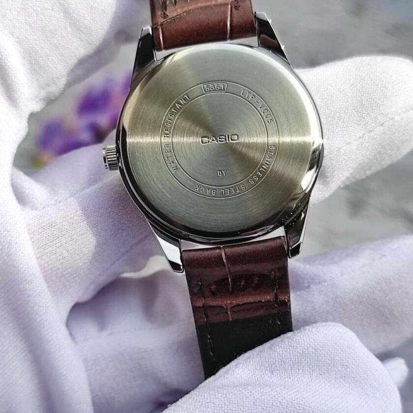 aiwatch_LTP-V005L-7B3UDF - Montre CASIO Femme - Bracelet Marron En Cuir Véritable - Cadran Blanc - 12 Mois De Garantie - LTP-V005L-7B3UDF