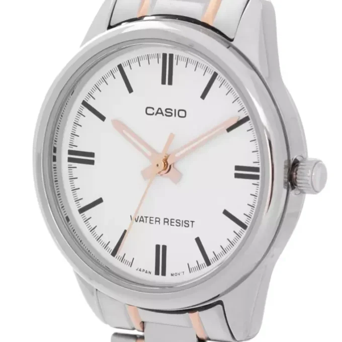 Montre CASIO Femme - Bracelet Gris/DoRée En Acier Inoxydable - Cadran Blanc - 12 Mois De Garantie - LTP-V005SG-7AUDF