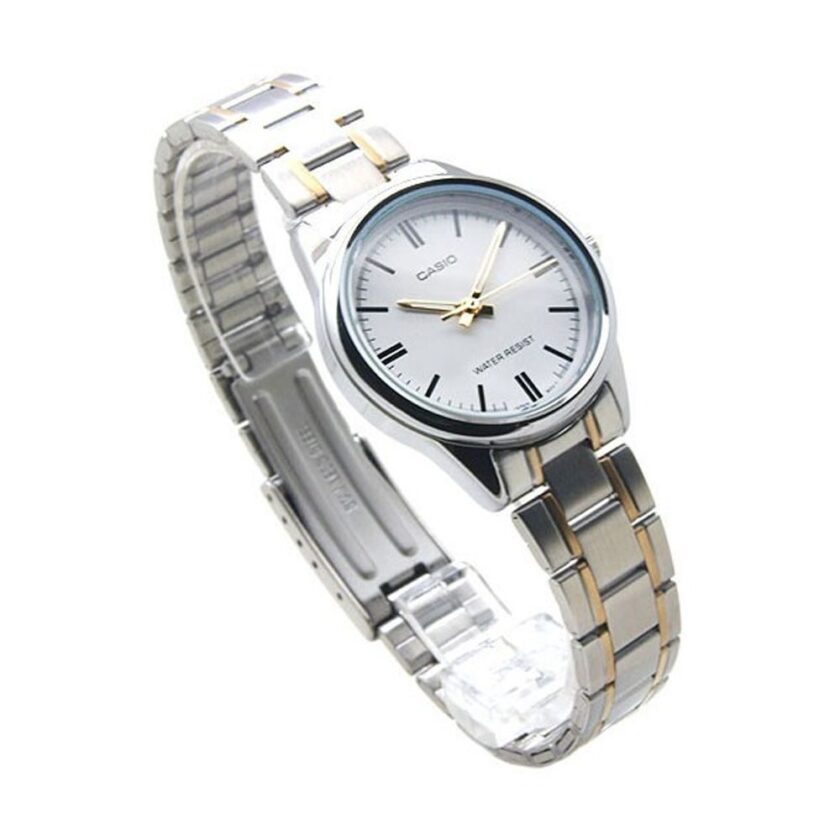 aiwatch_LTP-V005SG-7AUDF - Montre CASIO Femme - Bracelet Gris/DoRée En Acier Inoxydable - Cadran Blanc - 12 Mois De Garantie - LTP-V005SG-7AUDF