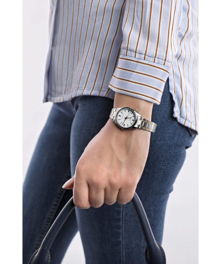 aiwatch_LTP-V005SG-7AUDF - Montre CASIO Femme - Bracelet Gris/DoRée En Acier Inoxydable - Cadran Blanc - 12 Mois De Garantie - LTP-V005SG-7AUDF