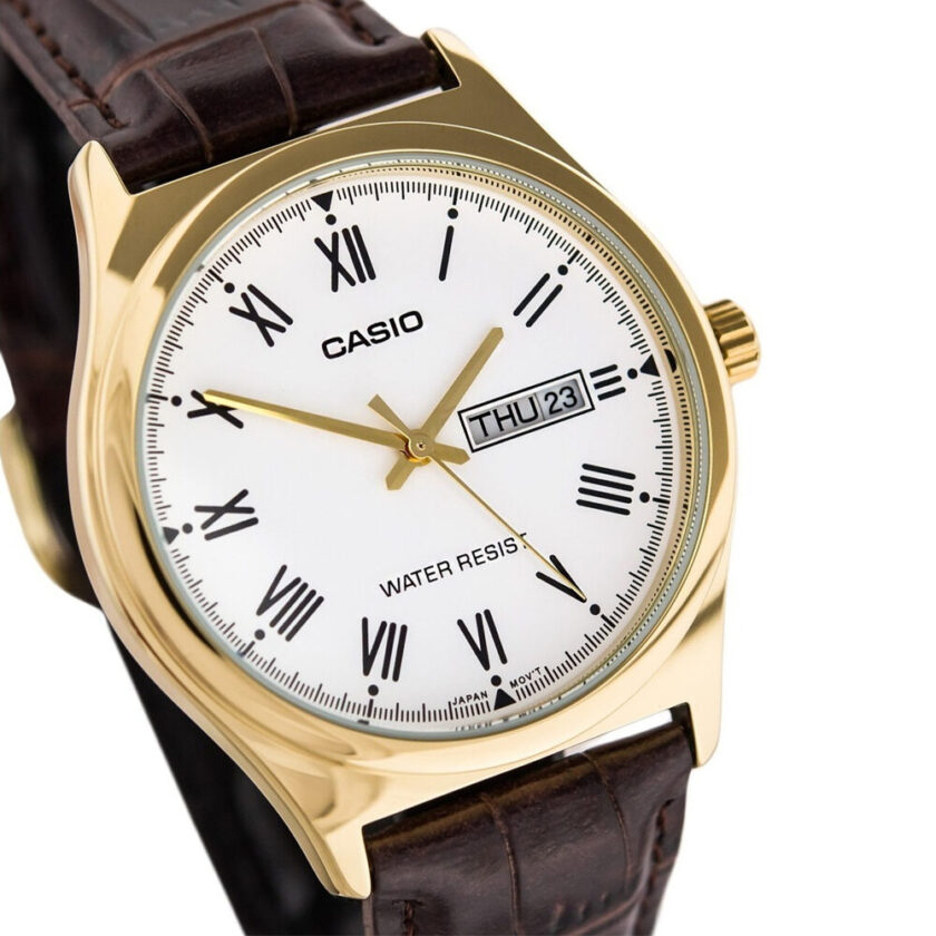 aiwatch_LTP-V006GL-7BUDF - Montre Femme Casio - LTP-V006GL-7BUDF - Bracelet en cuir marron - Résistant à l'eau