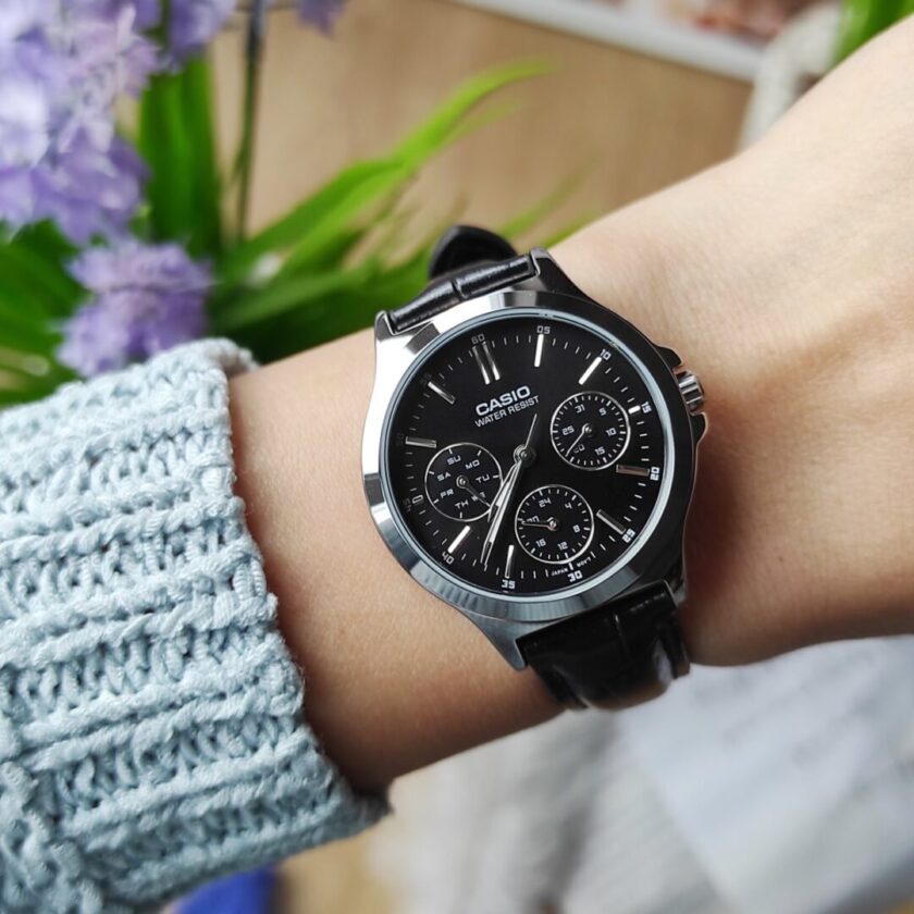 aiwatch_LTP-V300L-1AUDF - Montre CASIO Femme -  LTP-V300L-1AUDF - Bracelet Noir En Cuir Véritable - Résistante à l'eau - 12 Mois De Garantie