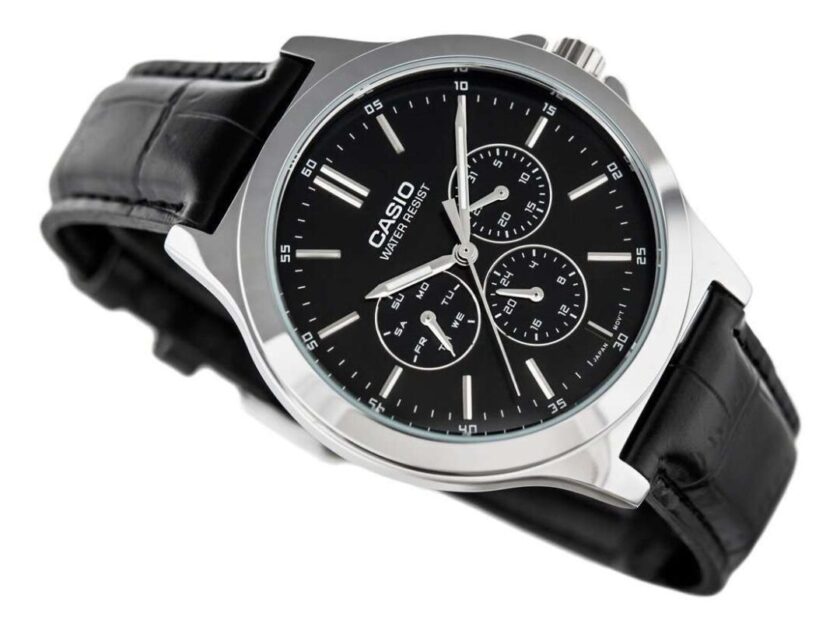 aiwatch_LTP-V300L-1AUDF - Montre CASIO Femme -  LTP-V300L-1AUDF - Bracelet Noir En Cuir Véritable - Résistante à l'eau - 12 Mois De Garantie