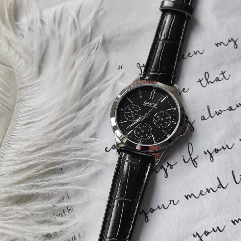 aiwatch_LTP-V300L-1AUDF - Montre CASIO Femme -  LTP-V300L-1AUDF - Bracelet Noir En Cuir Véritable - Résistante à l'eau - 12 Mois De Garantie