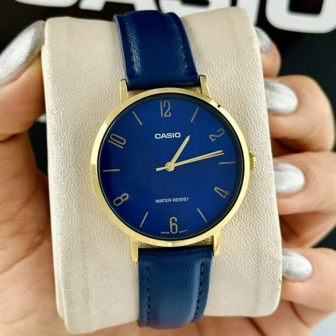 Montre Casio Femme - LTP-VT01GL-2BUDF - Bracelet Bleu En Cuir Véritable - Résistante À L'Eau - 12 Mois De Garantie