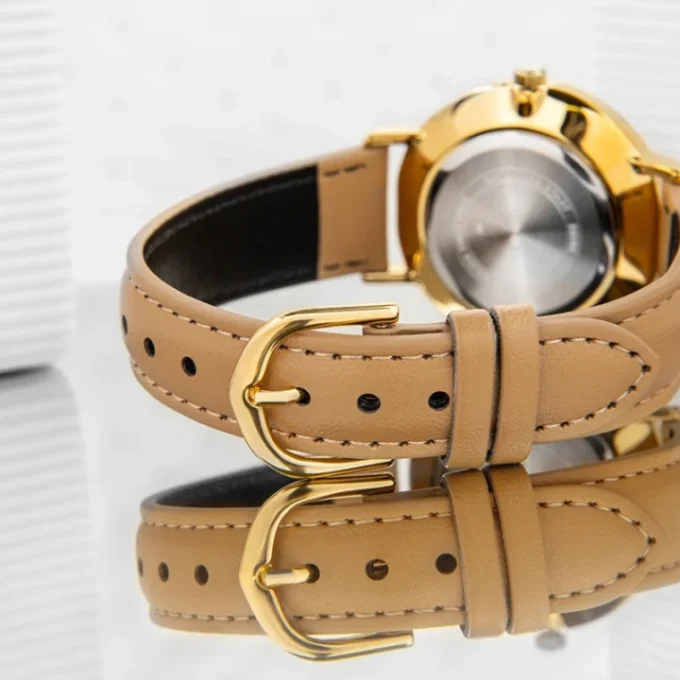 Montre CASIO Femme - Bracelet kaki En Cuir Véritable - LTP-VT01GL-7BUDF - Cadran Blanc - 12 Mois De Garantie