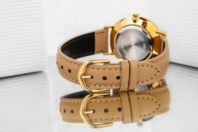 aiwatch_LTP-VT01GL-7BUDF - Montre CASIO Femme - Bracelet kaki En Cuir Véritable -  LTP-VT01GL-7BUDF - Cadran Blanc - 12 Mois De Garantie