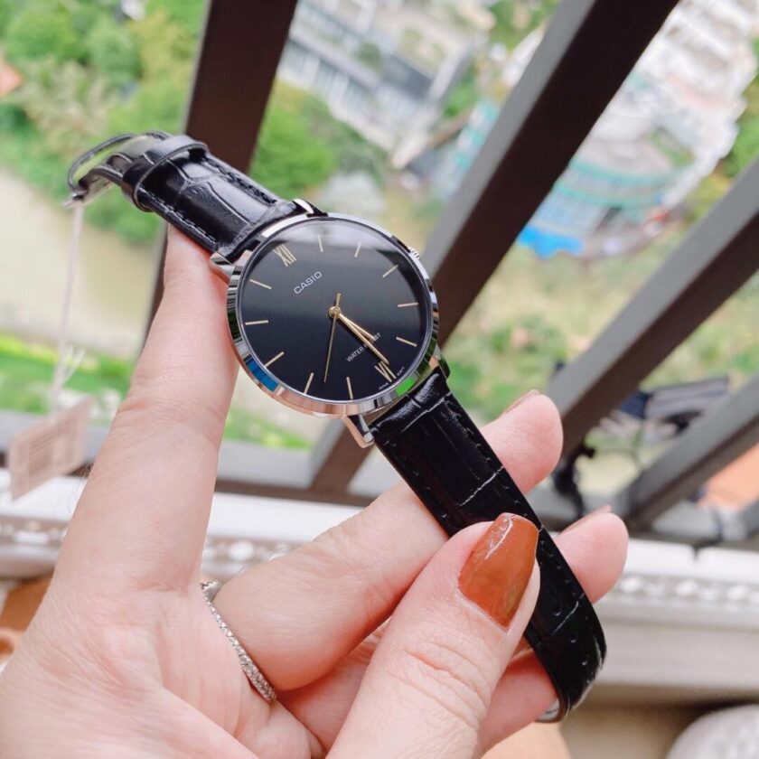 aiwatch_LTP-VT01L-1BUDF - Montre CASIO Femme - Bracelet Noir En Cuir Véritable - Résistante à l'eau - 12 Mois De Garantie - LTP-VT01L-1BUDF