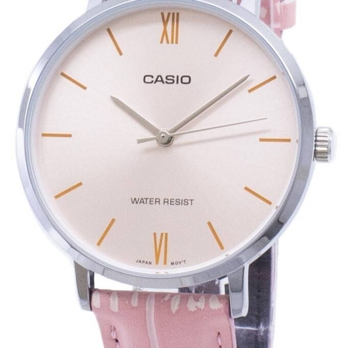 Montre CASIO Femme - LTP-VT01L-4BUDF - Bracelet Rose En Cuir Véritable - Résistante à l'eau - 12 Mois De Garantie