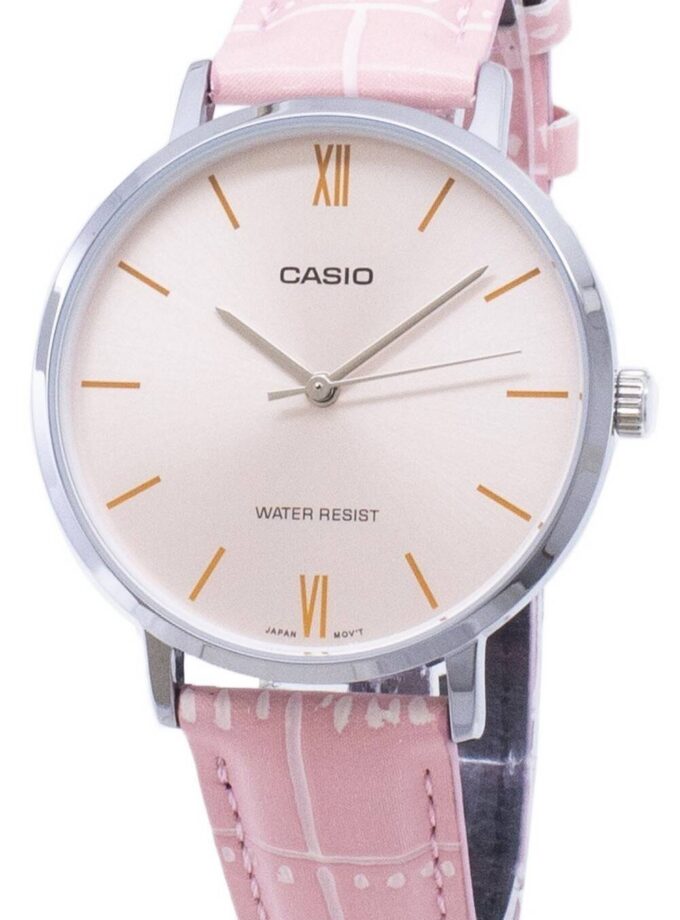Montre CASIO Femme - LTP-VT01L-4BUDF - Bracelet Rose En Cuir Véritable - Résistante à l'eau - 12 Mois De Garantie
