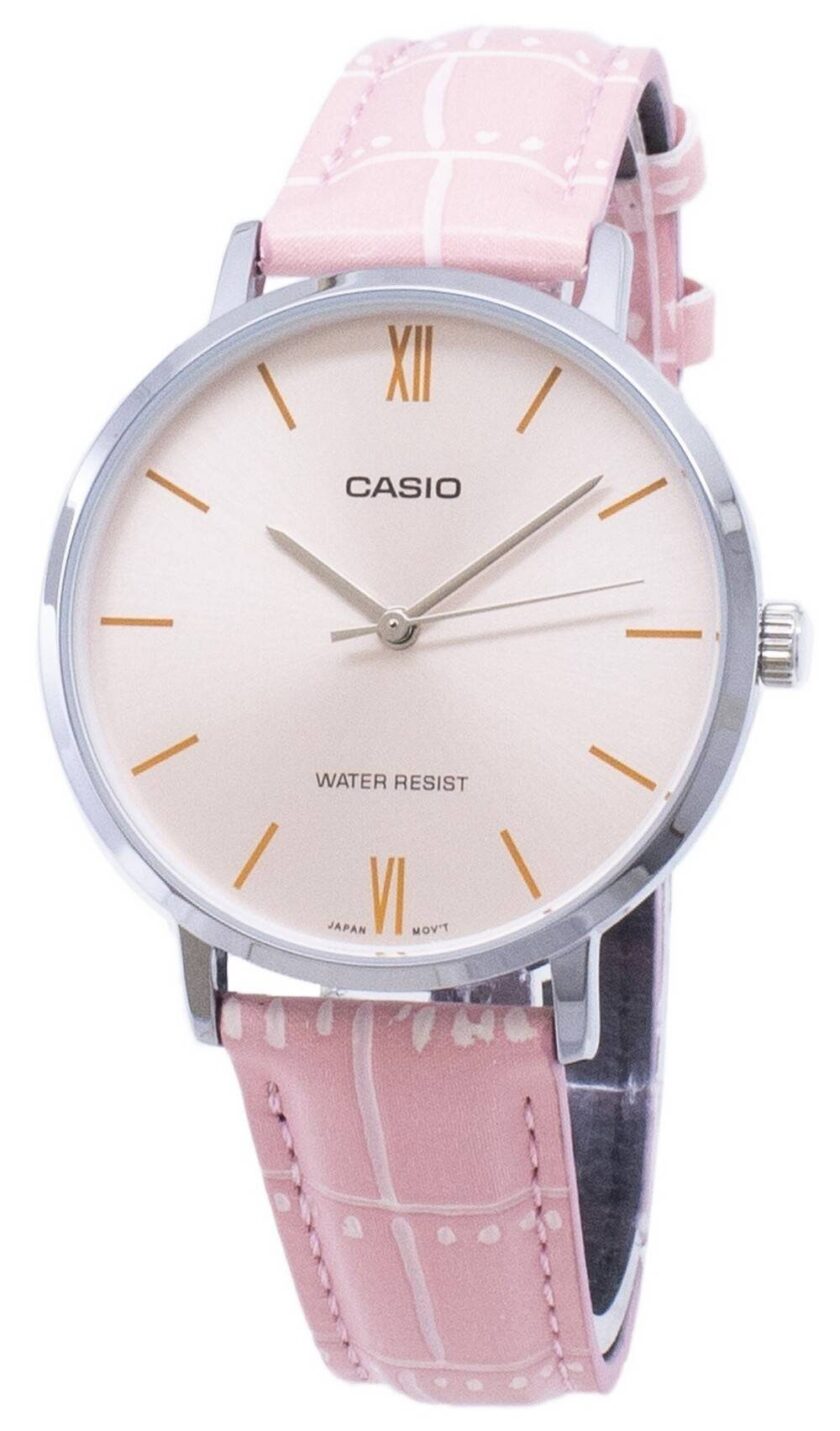 aiwatch_LTP-VT01L-4BUDF - Montre CASIO Femme - LTP-VT01L-4BUDF - Bracelet Rose En Cuir Véritable - Résistante à l'eau - 12 Mois De Garantie