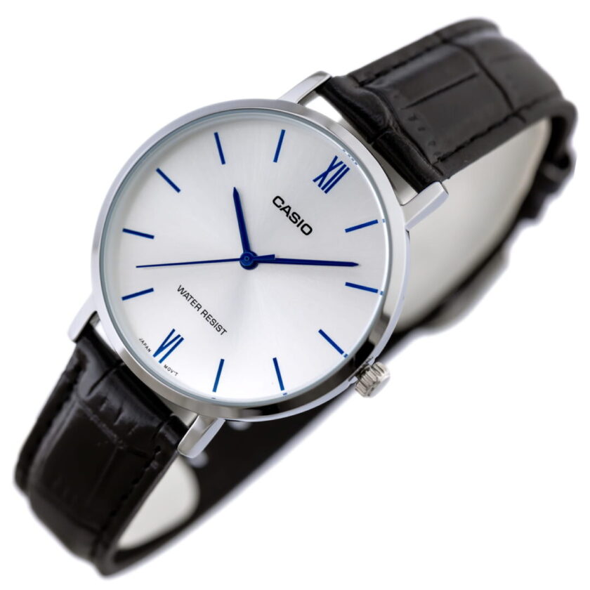 aiwatch_LTP-VT01L-7B1UDF - Montre Casio Femme -  LTP-VT01L-7B1UDF - Bracelet Noir En Cuir Véritable - Cadran Blanc - 12 Mois De Garantie