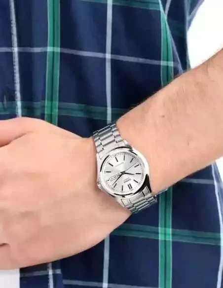 Montre CASIO Homme - Bracelet Gris En Acier Inoxydable - Cadran Blanc - 12 Mois De Garantie - MTP-1239D-7ADF