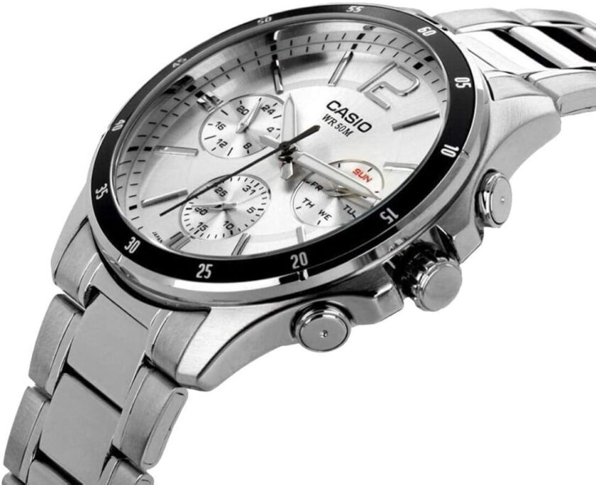 aiwatch_MTP-1374D-7AVDF - Montre CASIO Homme - Bracelet Gris En Acier Inoxydable - Cadran Blanc - 12 Mois De Garantie - MTP-1374D-7AVDF