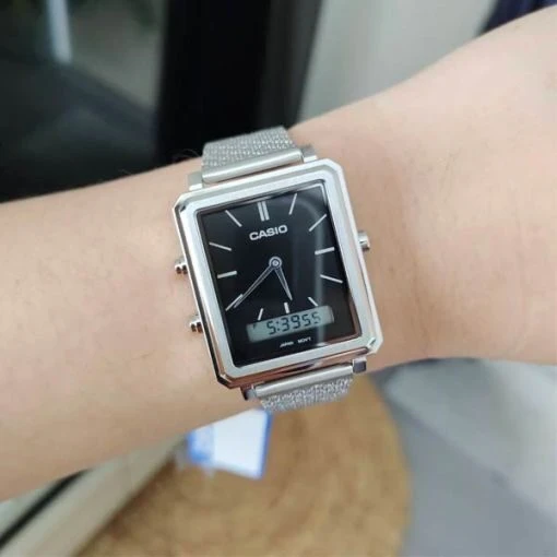 Montre Homme Casio - MTP-B205M-1EDF - Bracelet en acier inoxydable - Affichage analogique-Numérique- Résistant à l'eau