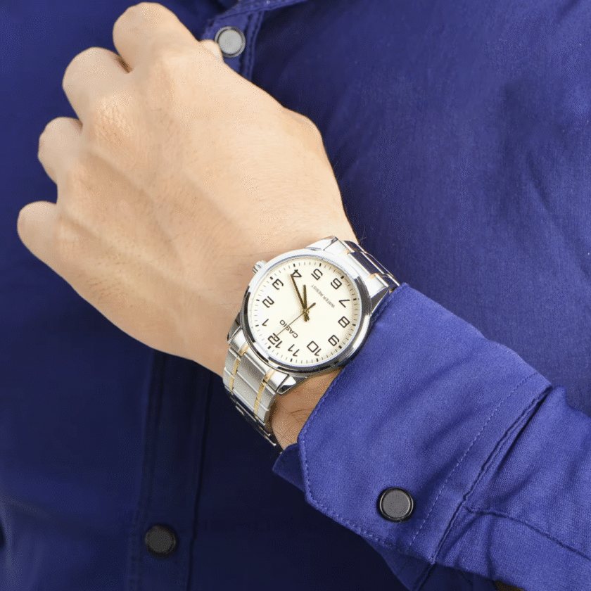 aiwatch_MTP-V001SG-9BUDF - Montre CASIO Homme - Bracelet Gris/DoRée En Acier Inoxydable -Résistante à l'eau - 12 Mois De Garantie - MTP-V001SG-9BUDF