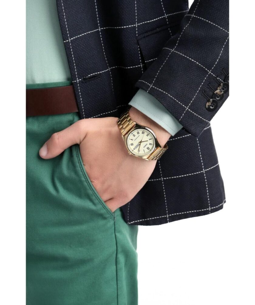 aiwatch_MTP-V006G-9BUDF - Montre CASIO Homme - Bracelet DoRée En Acier Inoxydable -Résistante à l'eau - 12 Mois De Garantie - MTP-V006G-9BUDF