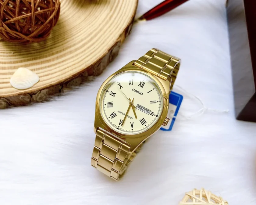 aiwatch_MTP-V006G-9BUDF - Montre CASIO Homme - Bracelet DoRée En Acier Inoxydable -Résistante à l'eau - 12 Mois De Garantie - MTP-V006G-9BUDF
