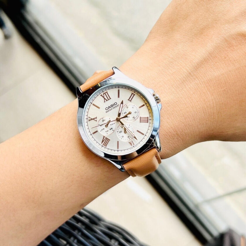 aiwatch_MTP-V300L-7A2UDF - Montre Casio Homme - MTP-V300L-7A2UDF - Bracelet en cuir kaki - Résistant à l'eau