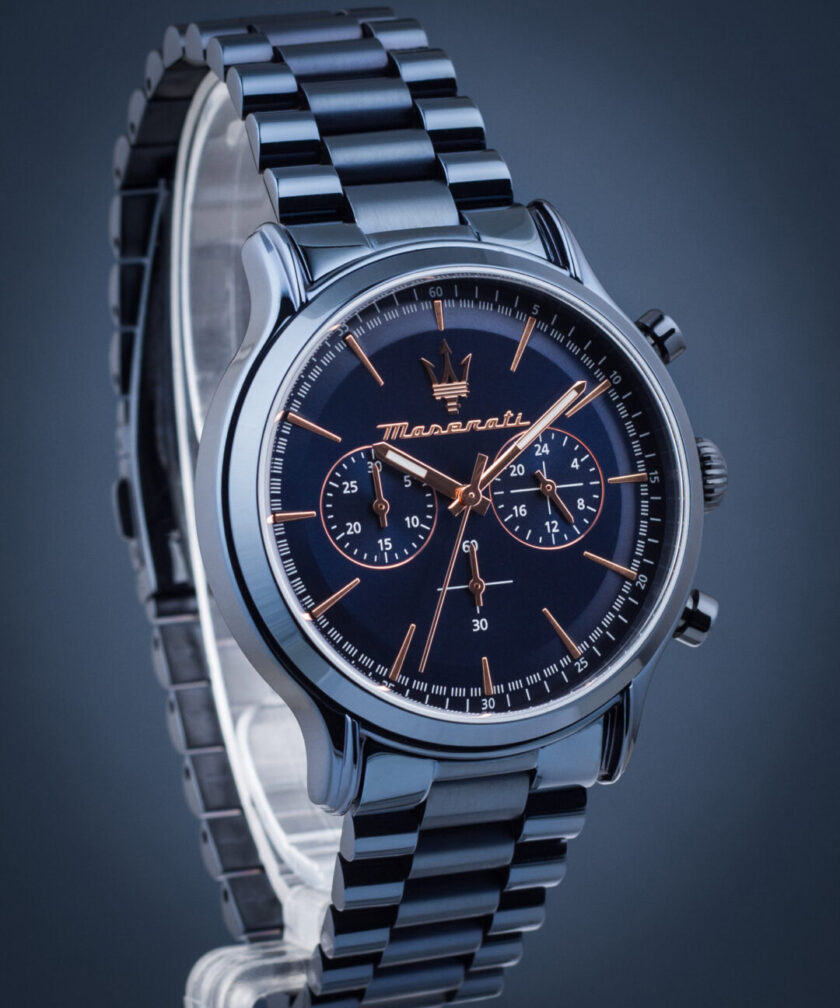 aiwatch_R8873618032 - Montre Homme Maserati Epoca Blue Edition – R8873618032 – Chronographe 42 mm – Boîtier Acier Inoxydable Bleu Poli – Mouvement Quartz – Cadran Bleu avec Aiguilles Luminescentes – Bracelet Acier Inoxydable Bleu – Étanchéité 10 ATM – Boucle Pliante – Garantie 2 Ans