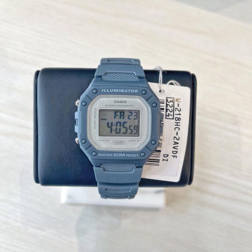 aiwatch_W-218HC-2AVDF - Montre Unisexe Casio Vintage Numérique W-218HC-2AV - Bracelet Bleu En Résine - Résistance à l'eau 5 ATM