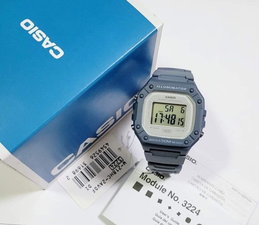 aiwatch_W-218HC-2AVDF - Montre Unisexe Casio Vintage Numérique W-218HC-2AV - Bracelet Bleu En Résine - Résistance à l'eau 5 ATM