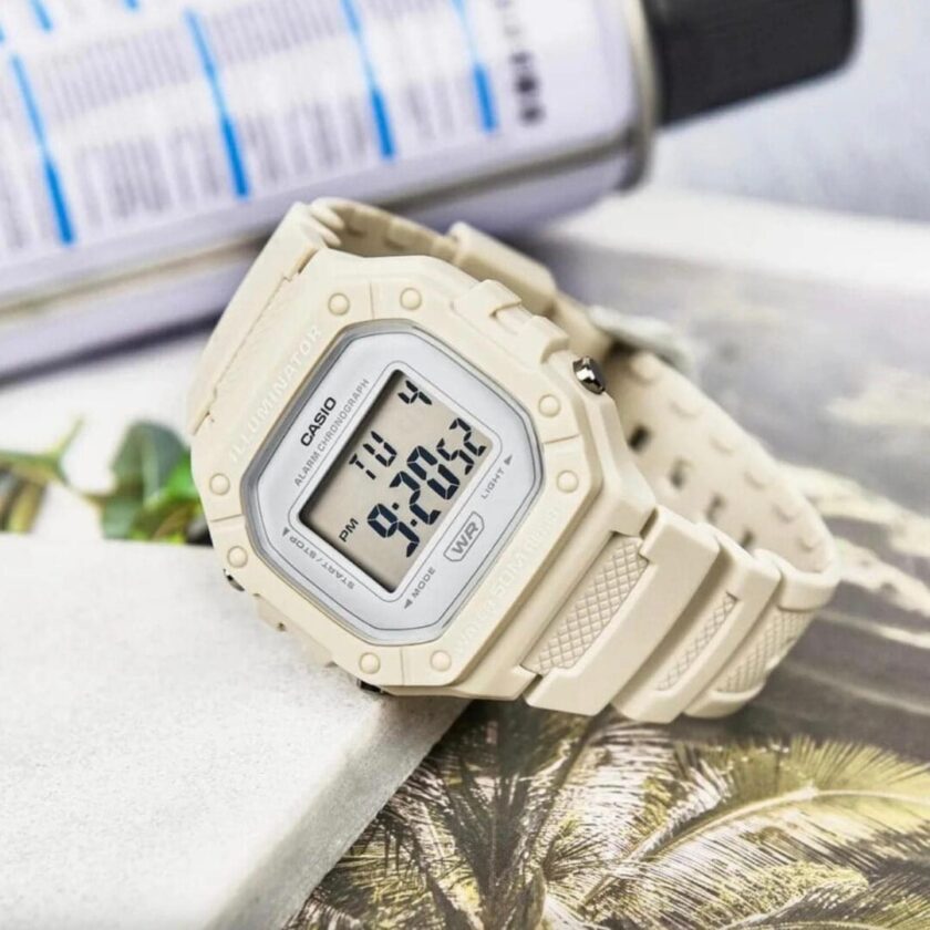 aiwatch_W-218HC-8AVDF - Montre Unisexe Casio Vintage Numérique W-218HC-8AV - Bracelet Rose En Résine - Résistance à l'eau 5 ATM