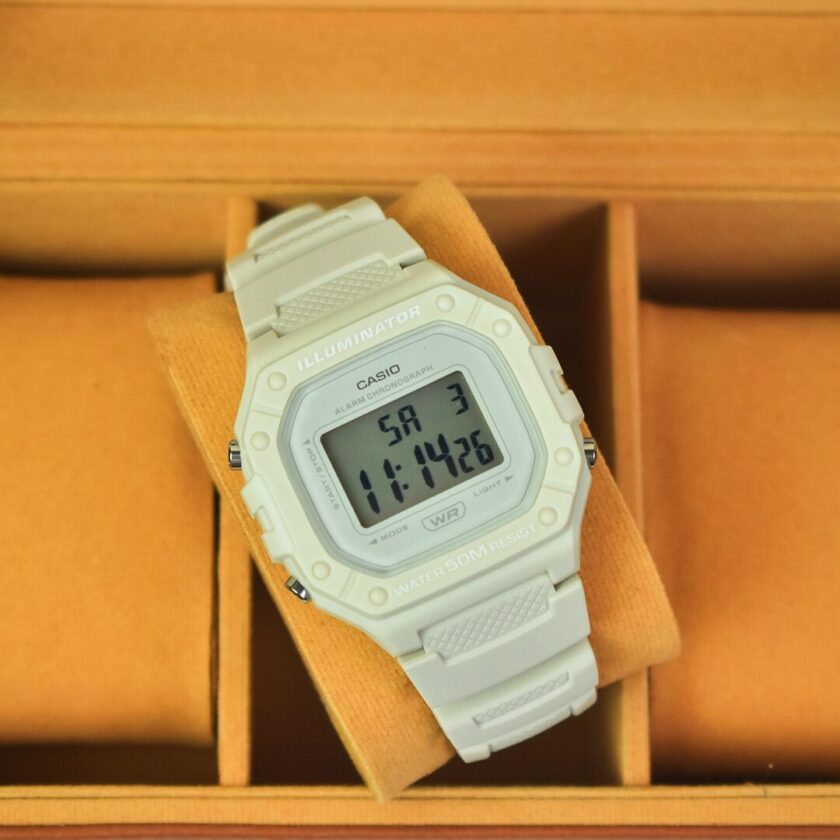 aiwatch_W-218HC-8AVDF - Montre Unisexe Casio Vintage Numérique W-218HC-8AV - Bracelet Rose En Résine - Résistance à l'eau 5 ATM