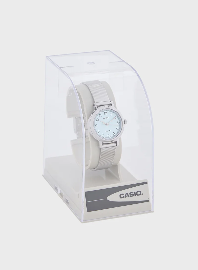 montre femme casio ltp b170d 2bvdf – acier inoxydable, bracelet maille, verre minéral, étanche 50m, précision ±20s/mois – bleu