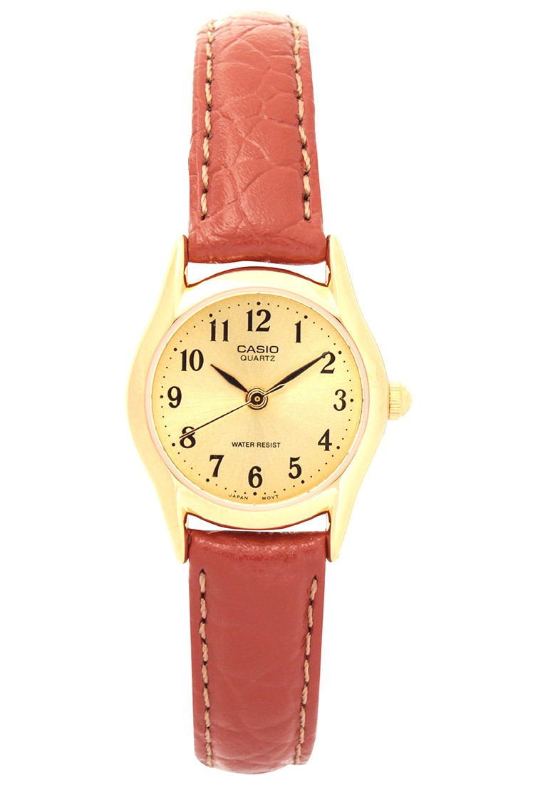 montre femme casio ltp 1094q 9brdf bracelet en cuir marron affichage analogique résistant à l'eau