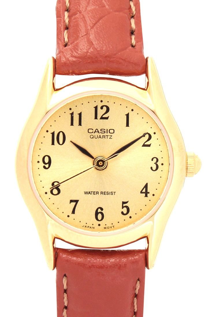 montre femme casio ltp 1094q 9brdf bracelet en cuir marron affichage analogique résistant à l'eau