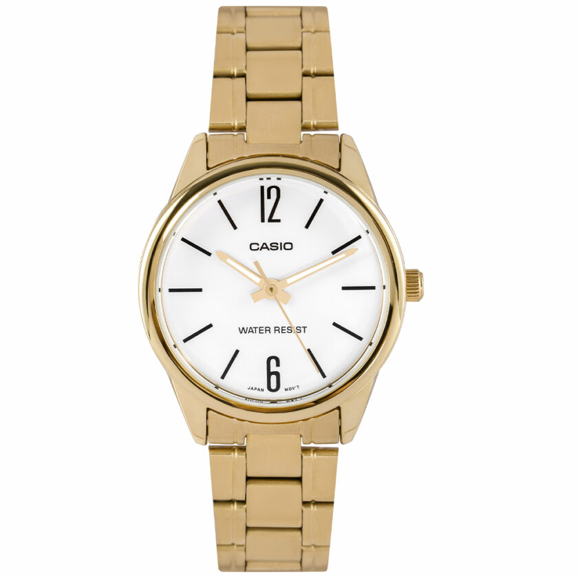 montre femme casio ltp v005g 7budf bracelet en acier inoxydable or affichage analogique résistant à l'eau