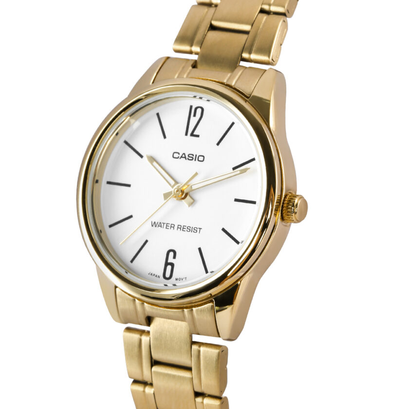 montre femme casio ltp v005g 7budf bracelet en acier inoxydable or affichage analogique résistant à l'eau