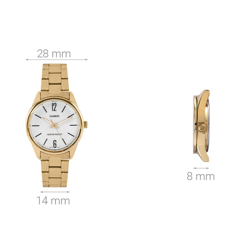 montre femme casio ltp v005g 7budf bracelet en acier inoxydable or affichage analogique résistant à l'eau