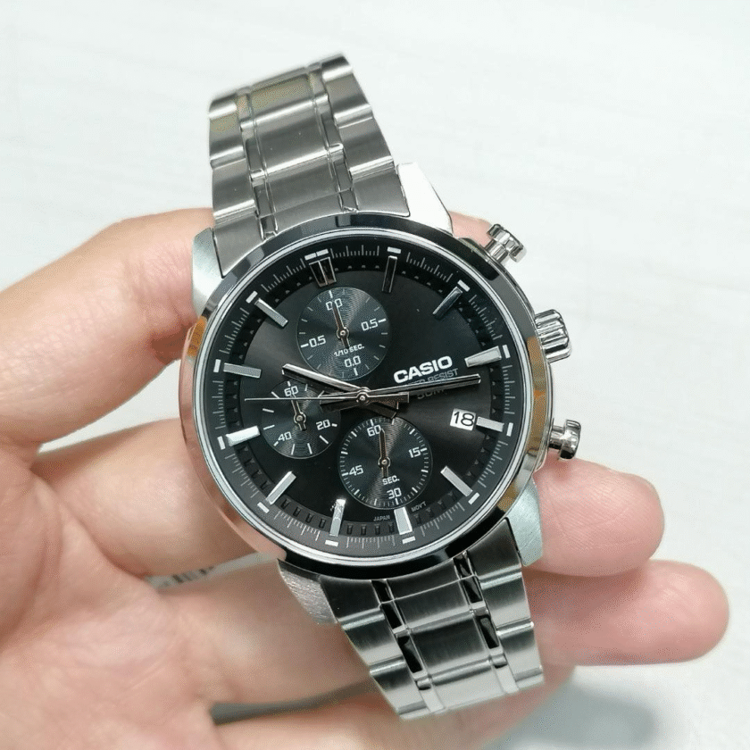 montre homme casio mtp e510d 1a1vdf bracelet en acier inoxydable affichage analogique résistant à l'eau