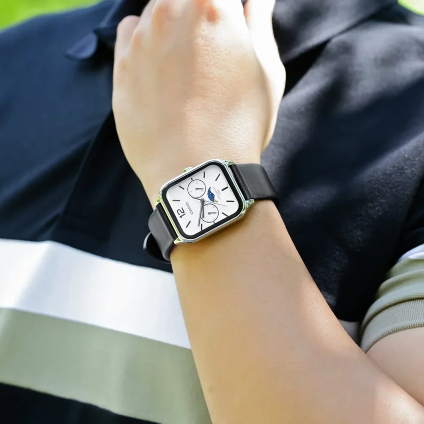 montre homme casio classique phase de lune, quartz, Étanche 50m, cadran blanc, bracelet cuir noir référence mtp m305l 7avdf