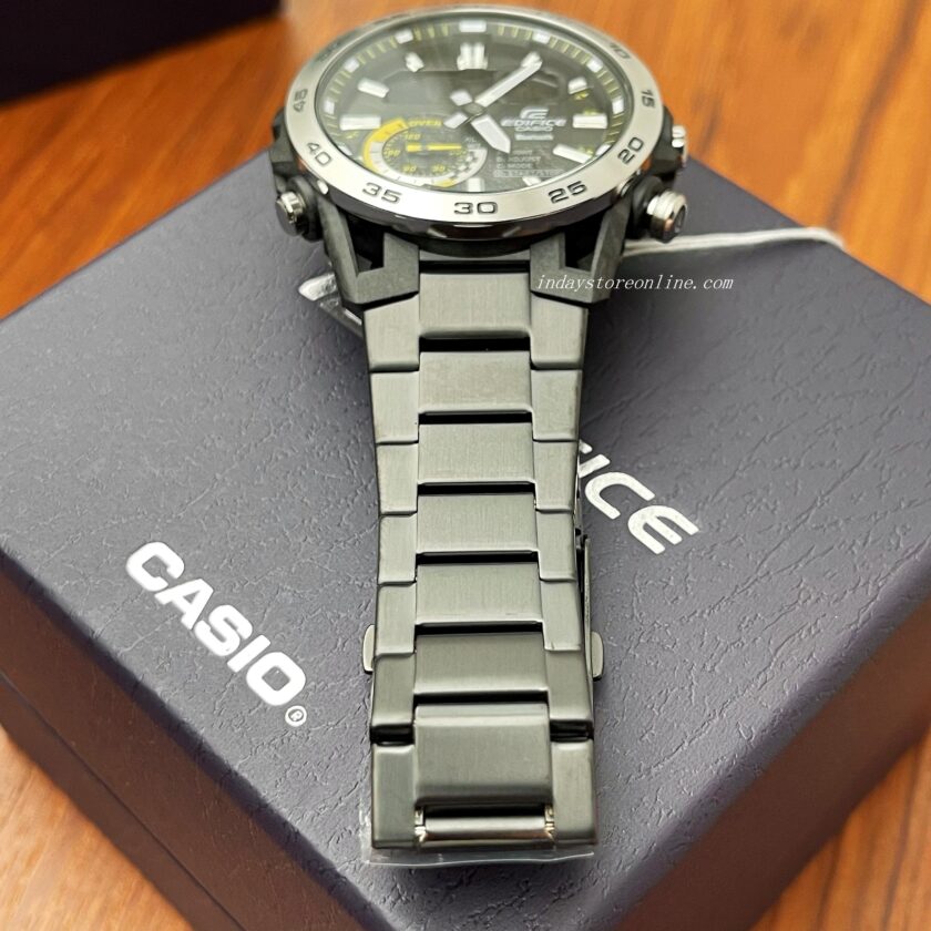 montre casio edifice homme chronographe, bluetooth, acier inoxydable, fibre de carbone, world time noir ecb 40dc 1adf