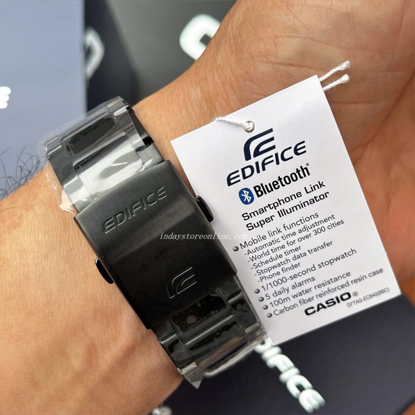 montre casio edifice homme chronographe, bluetooth, acier inoxydable, fibre de carbone, world time noir ecb 40dc 1adf