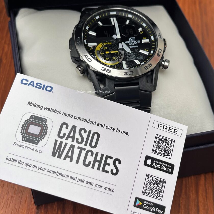 montre casio edifice homme chronographe, bluetooth, acier inoxydable, fibre de carbone, world time noir ecb 40dc 1adf