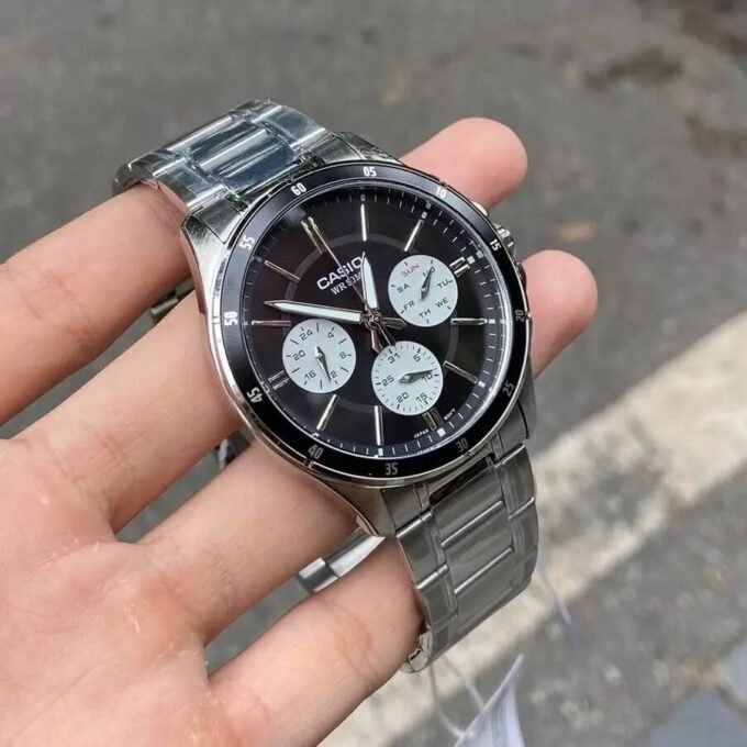 Montre Classique Homme - Casio MTP-1374D-1A3VDF - Acier Inoxydable, Bracelet Métal, Cadran Noir, Étanche - Boutique Aïwatch